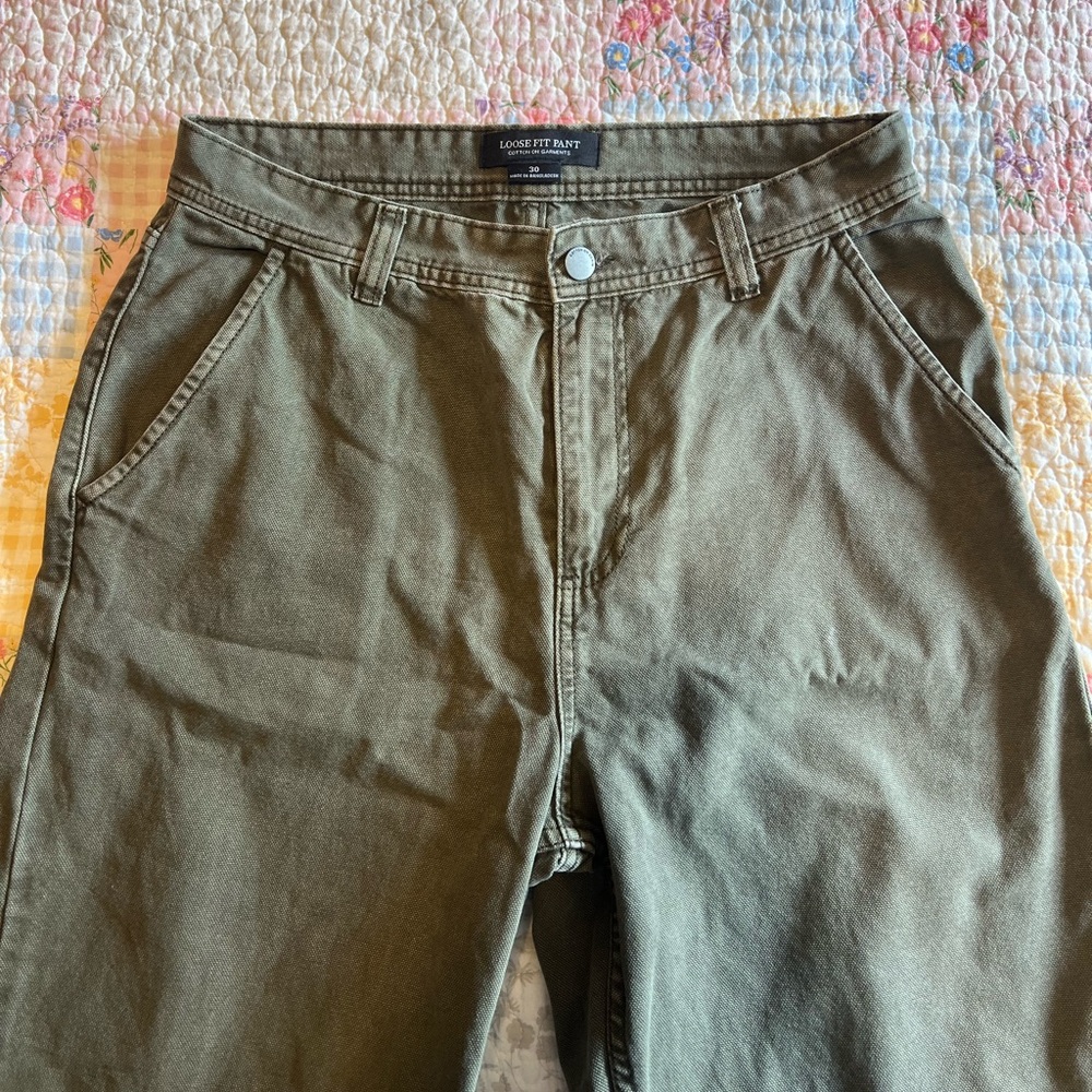 brand new loose fit pants in washed forest